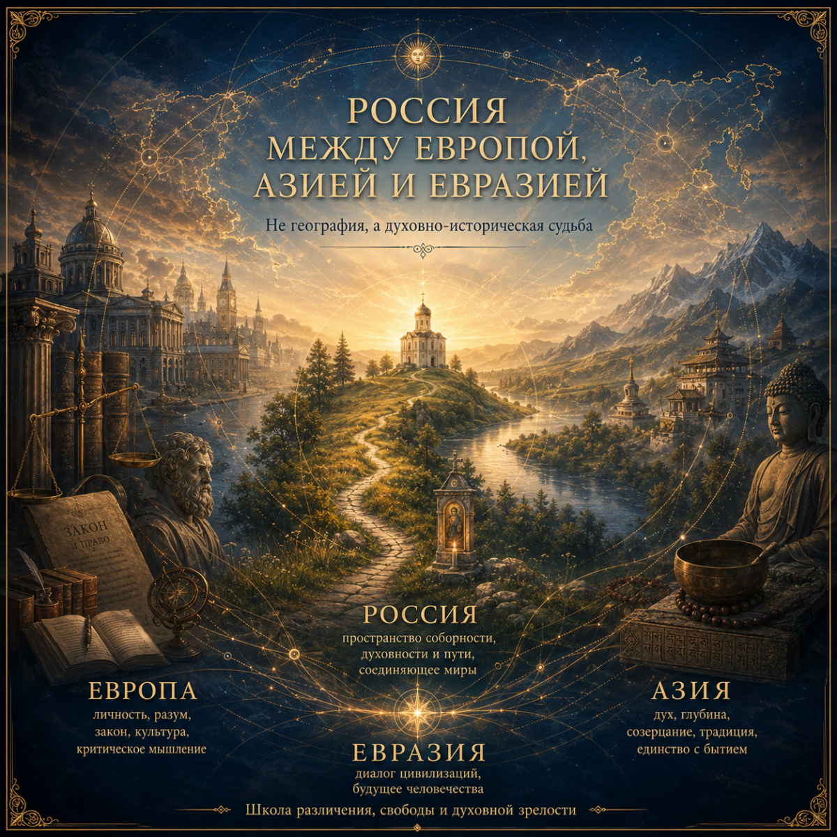 Символическое изображение России между Европой, Азией и Евразией